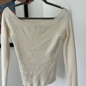 NWOT Abercrombie Ribbed Off Shoulder Sweater Top, size M, cream